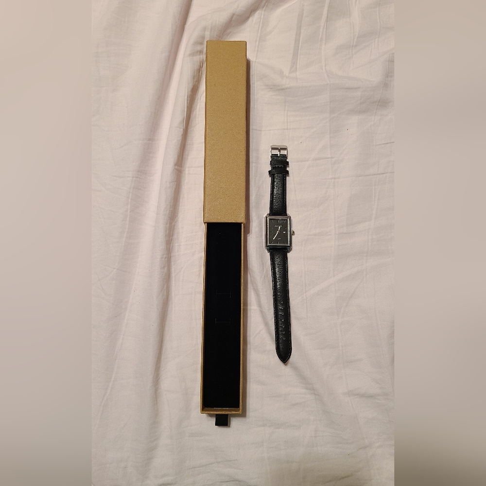 Sleek Black Leather Strap Watch